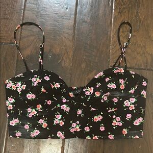 Floral Black Crop Top